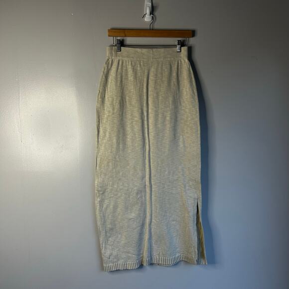 Peruvian Connection Cotton Knit Midi Skirt Women's Small Cream Side Slit - Picture 5 of 8